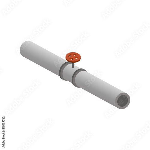 Water pipe with valve.Vector isometric and 3D view.