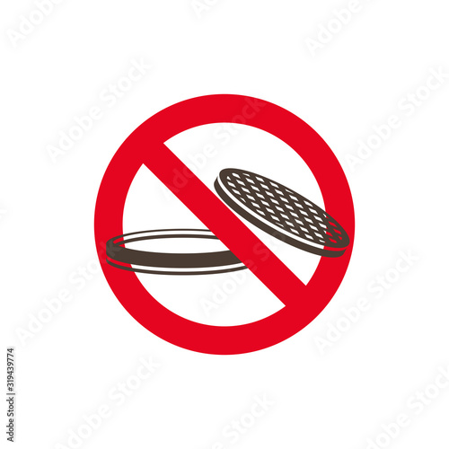 Prohibition sign.Forbidden to open sewer hatches in flat style.