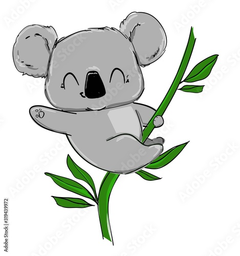 Hand drawn cute koala and eucalyptus. Childish illustration vector.