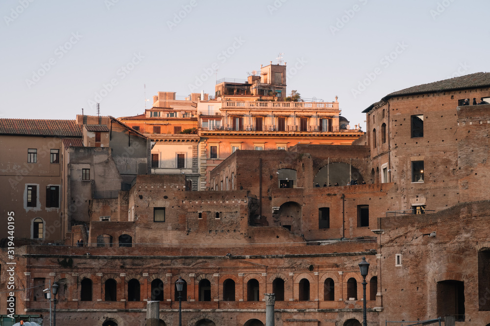 Rome, Italy - Jan 1, 2020: Ruins of Trajan's Forum in Rome, Italy