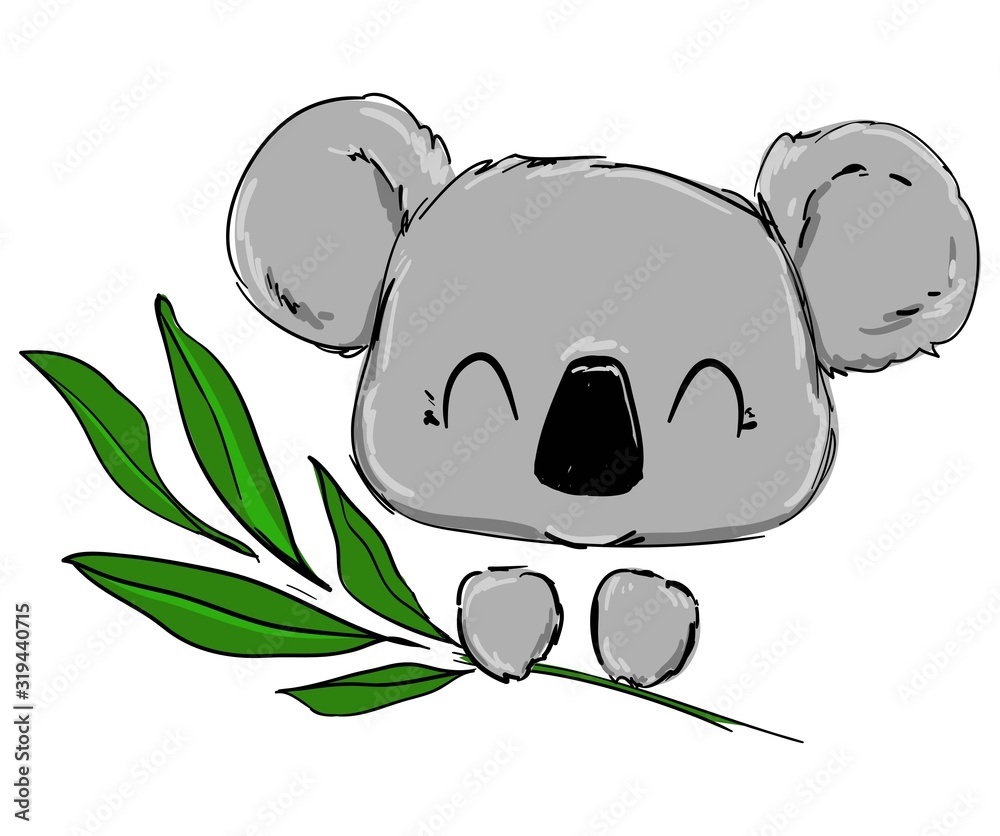 Fototapeta premium Hand drawn cute koala and eucalyptus. Childish illustration vector.