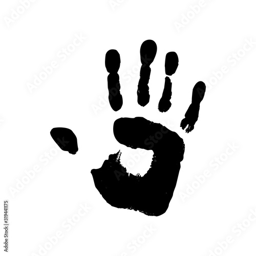 Grunge handprint in black ink. Vector Icon human palm isolated on white background. Abstract symbol.