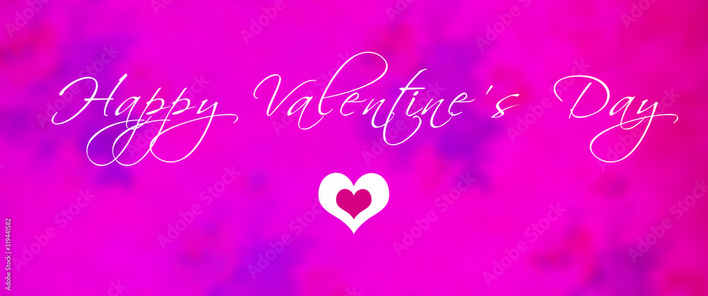 Happy Valentines Day Script over Pink and Purple Floral Pattern