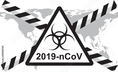 Vector illustration of concept of 2019-nCov novel Coronavirus biological hazard. Coronavirus danger from China. Pathogen respiratory coronavirus, ,SARS pandemic risk alert.