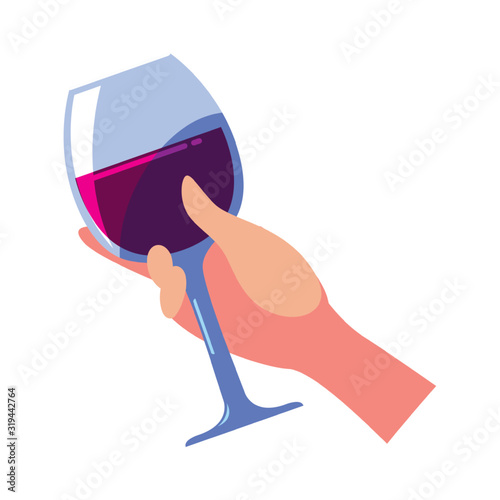 hand holding a wine glass on white background