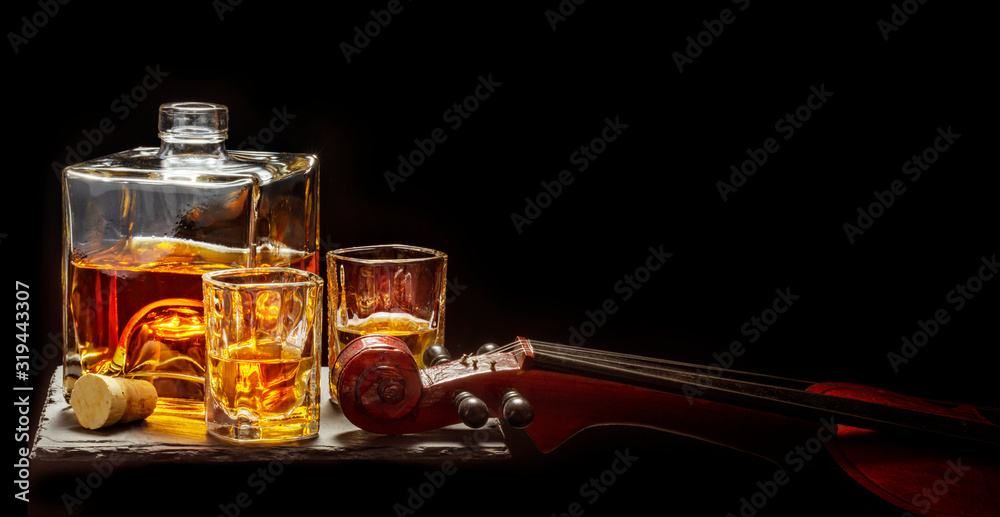 Enjoy a whiskey during the concert break, black background Enjoy a whiskey during the concert break, black background