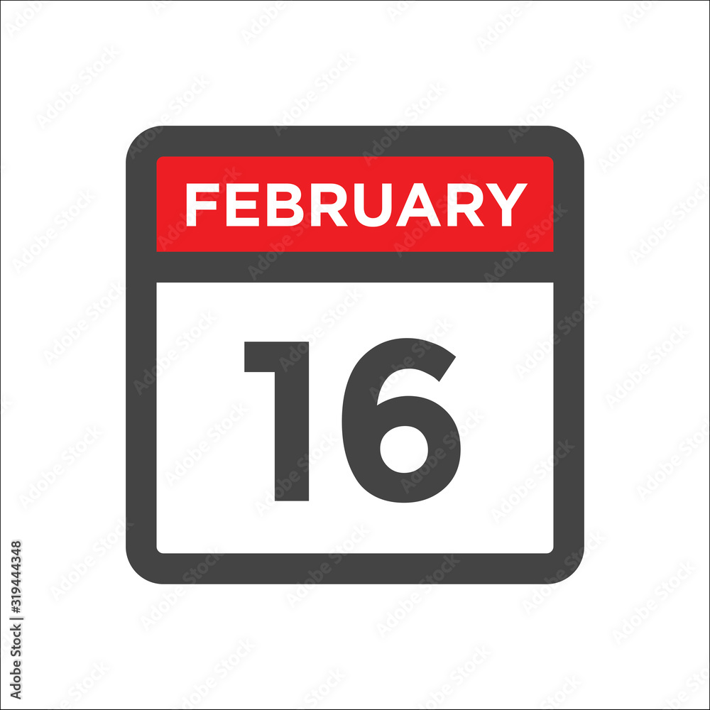 February 16 calendar icon with day of month February 16 calendar icon with day of month