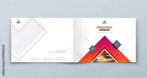 Horizontal Brochure Cover Background Design. Corporate Template Layout for Business Annual Report, Catalog, Magazine or Flyer Mockup. Concept with Square Rhombus Shapes. Vector Background. Set - GB075 photo