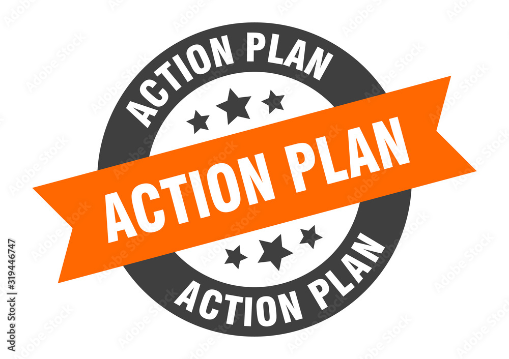 Obraz premium action plan sign. action plan round ribbon sticker. action plan tag