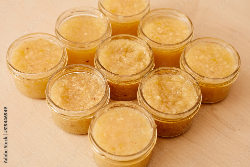 Dessert and jam with lemon in a jar. Jam for tea. Dessert and jam with lemon in a jar. Jam for tea.