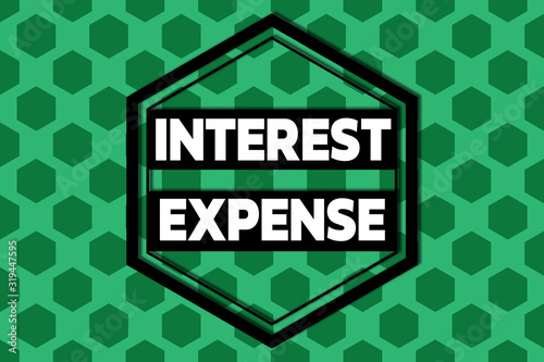 Handwriting text Interest Expense. Conceptual photo cost of debt that has occurred during a period of time Hexagonal figures design. Modern geometric background honeycombed pattern photo