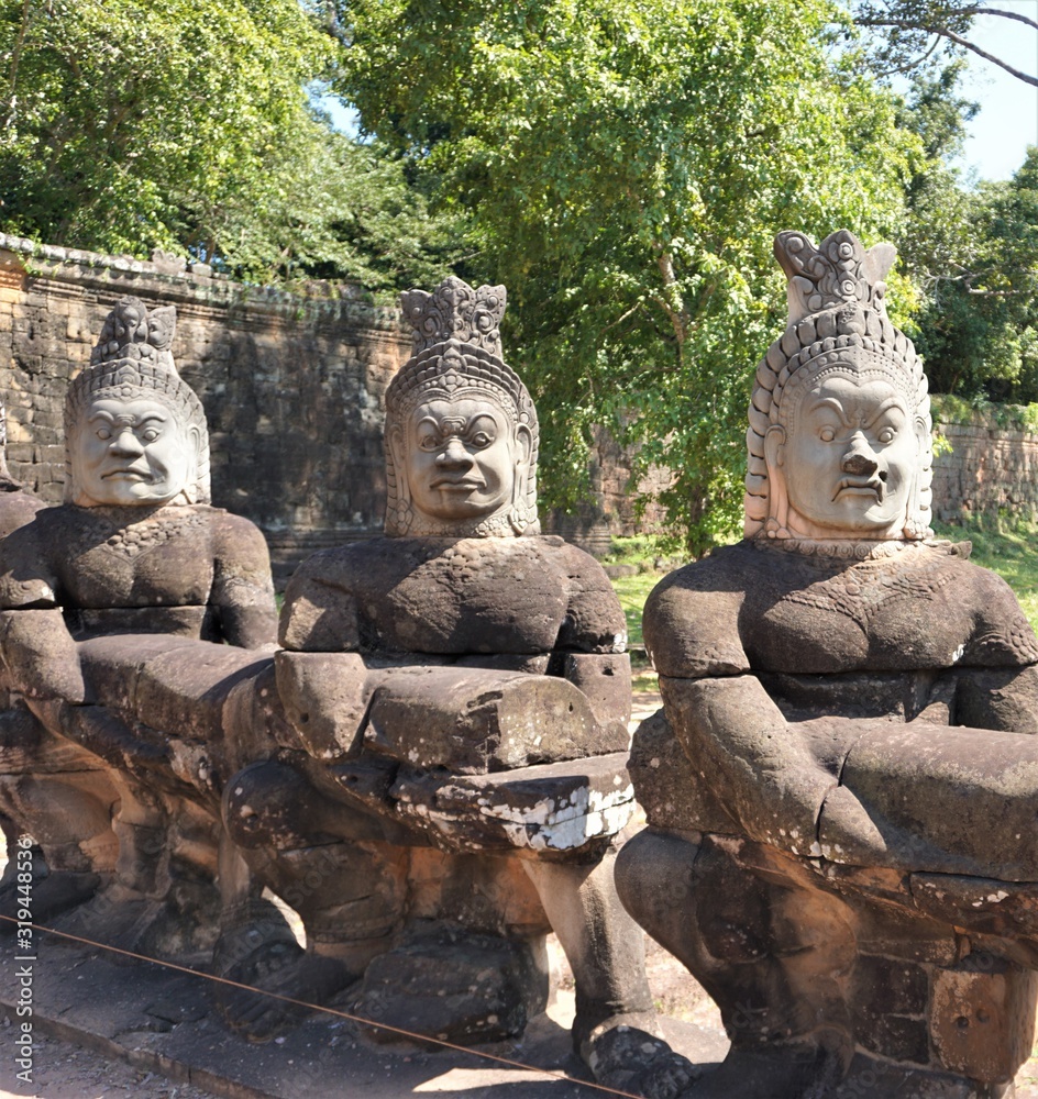 Buddha statues on the side of the Bridge in the archaeological park