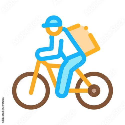 Courier Delivery by Bicycle Icon Vector. Outline Courier Delivery by Bicycle Sign. Isolated Contour Symbol Illustration