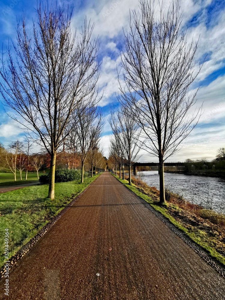 Long stretch of footpath. Avenham and Miller Park in Preston, Lancashire 
