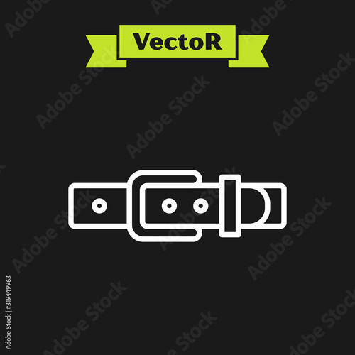 White line Leather belt with buttoned steel buckle icon isolated on black background. Vector Illustration