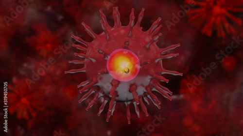 Mononucleos virus causin disease on abstract background 3d rendering photo