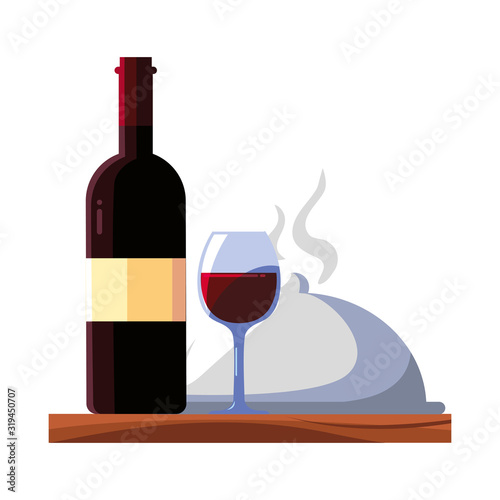 bottle and glass of wine on white background