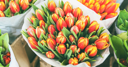 tulips for sale at street flowers market