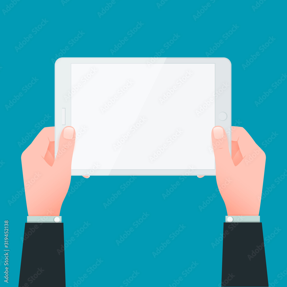Vector businessman hands holding white touchpad Vector businessman hands holding white touchpad