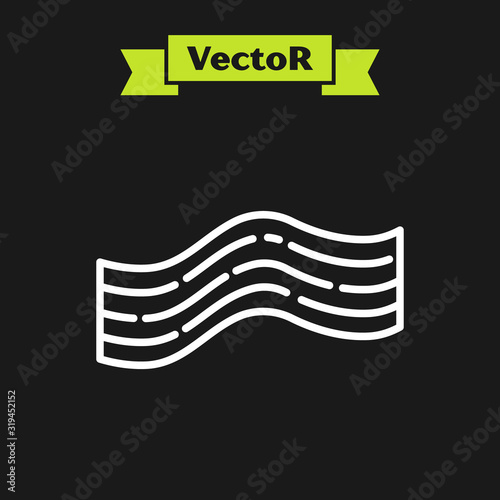 White line Bacon stripe icon isolated on black background. Vector Illustration