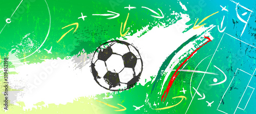 abstact background with soccer/football, with paint strokes and splashes, grungy, copy space