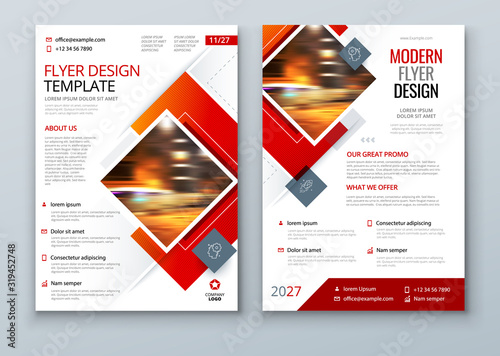 Flyer Design. Red Modern Flyer Background Design. Template Layout for Flyer. Concept with Square Rhombus Shapes. Vector Background. Set - GB075 photo