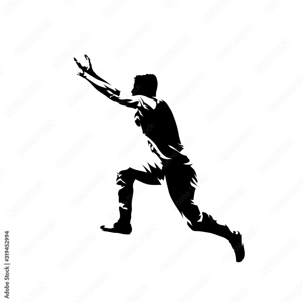 Parkour, young man jumping, extreme street sport. Isolated vector silhouette, ink drawing