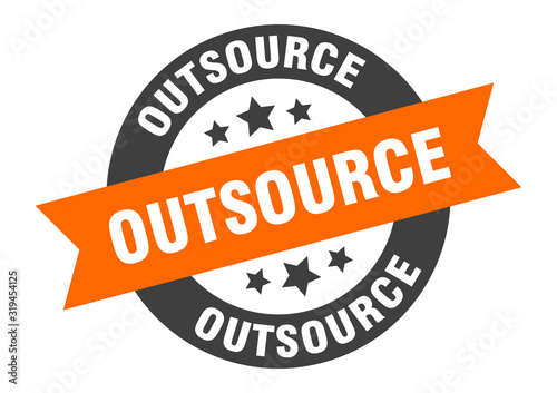 outsource sign. outsource round ribbon sticker. outsource tag