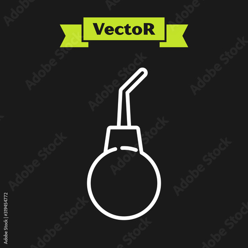 White line Enema pear icon isolated on black background. Medical rubber pump. Vector Illustration
