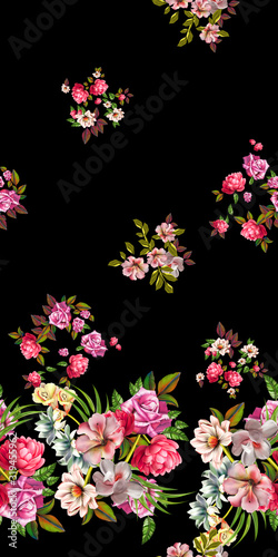watercolor flowers. floral illustration, flower in Pastel colors, pink rose. branch of flowers isolated on white background. Leaf and buds. Cute composition for wedding or greeting card. bouquet