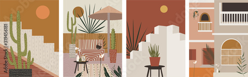 The art of minimalism in drawing a cityscape and interior elements. Flat image, one line vector illustration.