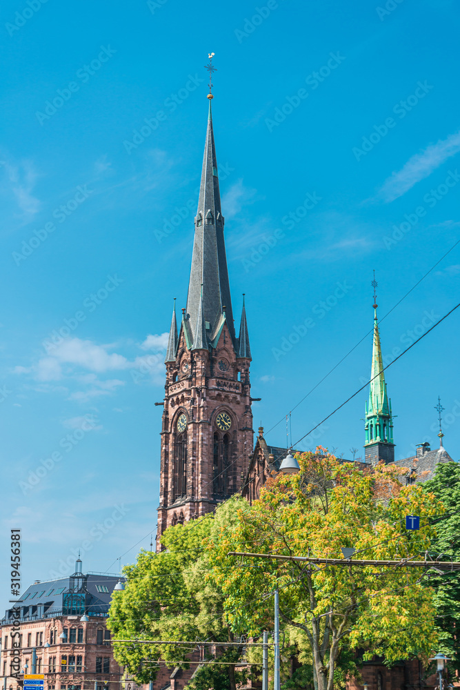 SAARBRUCKEN, GERMANY - July 22, 2018: Traditional Cathedral building, Saarbrucken, Germany