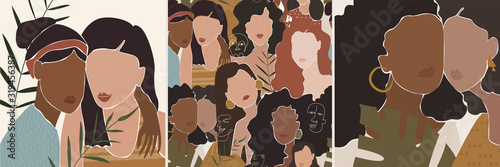 drawing of woman face, fashion concept, woman beauty minimalist with geometri...