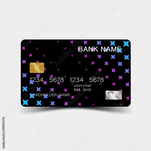 Blue gradient credit card design. On the gray background. Vector illustration EPS10. 
