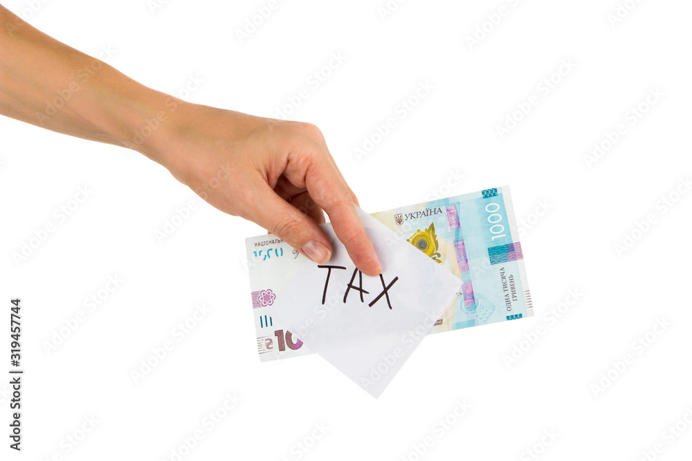 Thousand hryvnias and sticker with different financial signs and symbols Thousand hryvnias and sticker with different financial signs and symbols