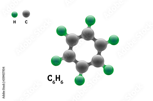 Fotografie Chemistry model molecule benzene C6H6 scientific element formula