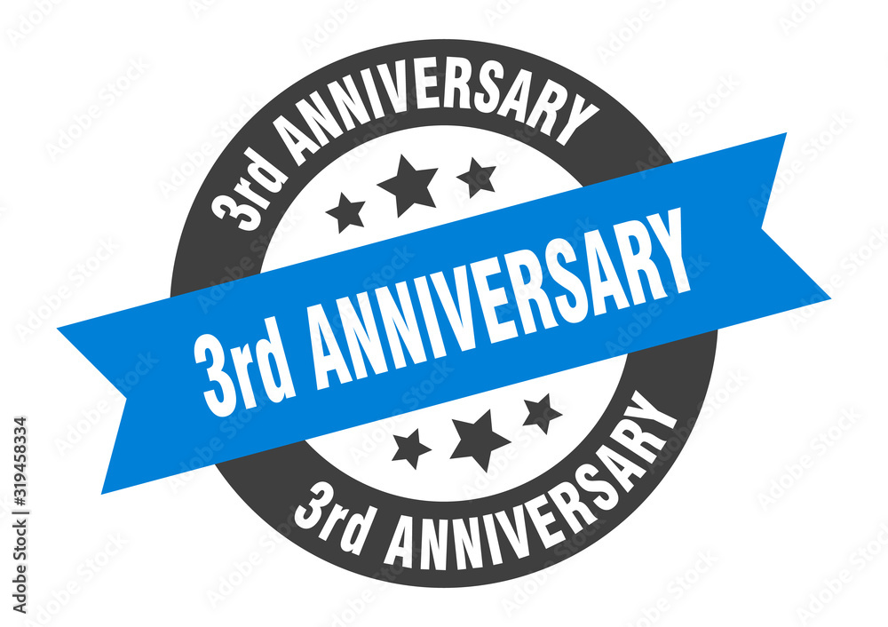 Fototapeta premium 3rd anniversary sign. 3rd anniversary round ribbon sticker. 3rd anniversary tag