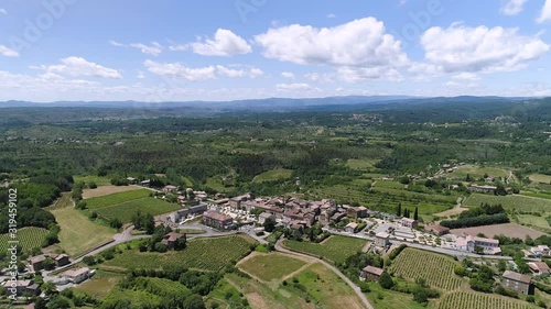 Aerial shot of Vinezac,  a typical French village in Ardèche with a nice vineyard.