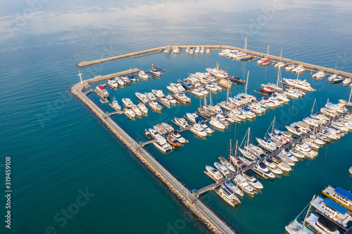Photography Aerial view of yachts in the marina