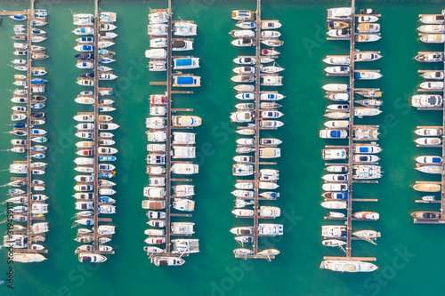 Aerial view of yachts in the marina