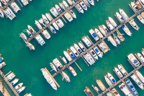 Aerial view of yachts in the marina