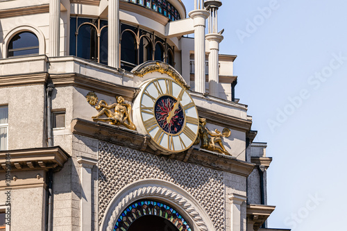 Large decorative clock on the facade of the building on Nikoloz Baratashvili St in Tbilisi city in Georgia photo