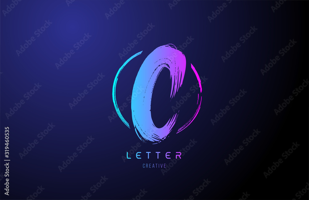 alphabet C letter logo grunge brush blue pink logo icon design template ...
