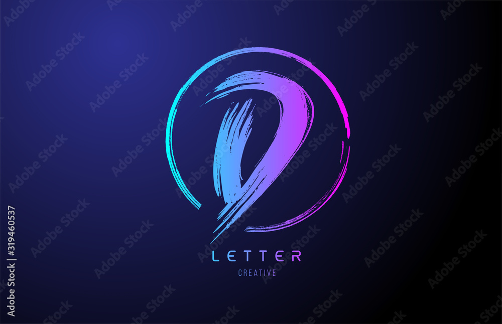 alphabet D letter logo grunge brush blue pink logo icon design template - obrazy, fototapety, plakaty 