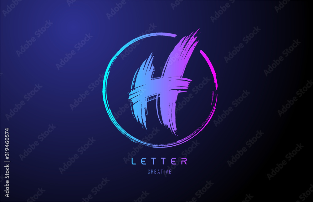 alphabet H letter logo grunge brush blue pink logo icon design template ...