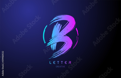 alphabet B letter logo grunge brush blue pink logo icon design template