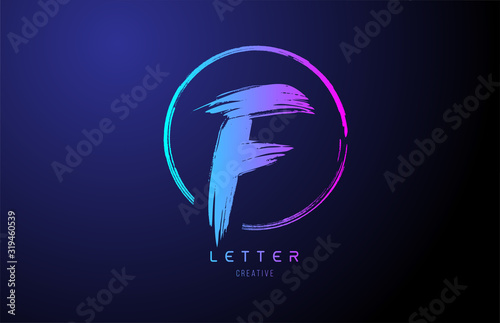 alphabet F letter logo grunge brush blue pink logo icon design template