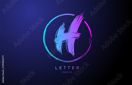 alphabet H letter logo grunge brush blue pink logo icon design template