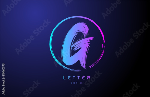 alphabet G letter logo grunge brush blue pink logo icon design template