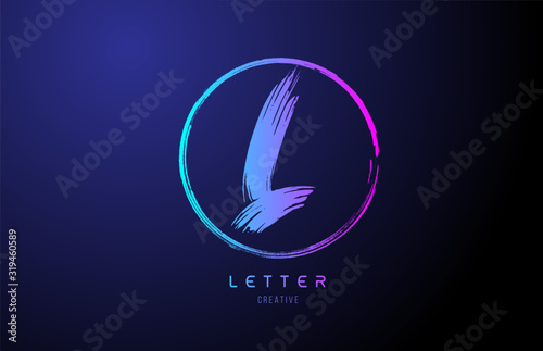 alphabet L letter logo grunge brush blue pink logo icon design template